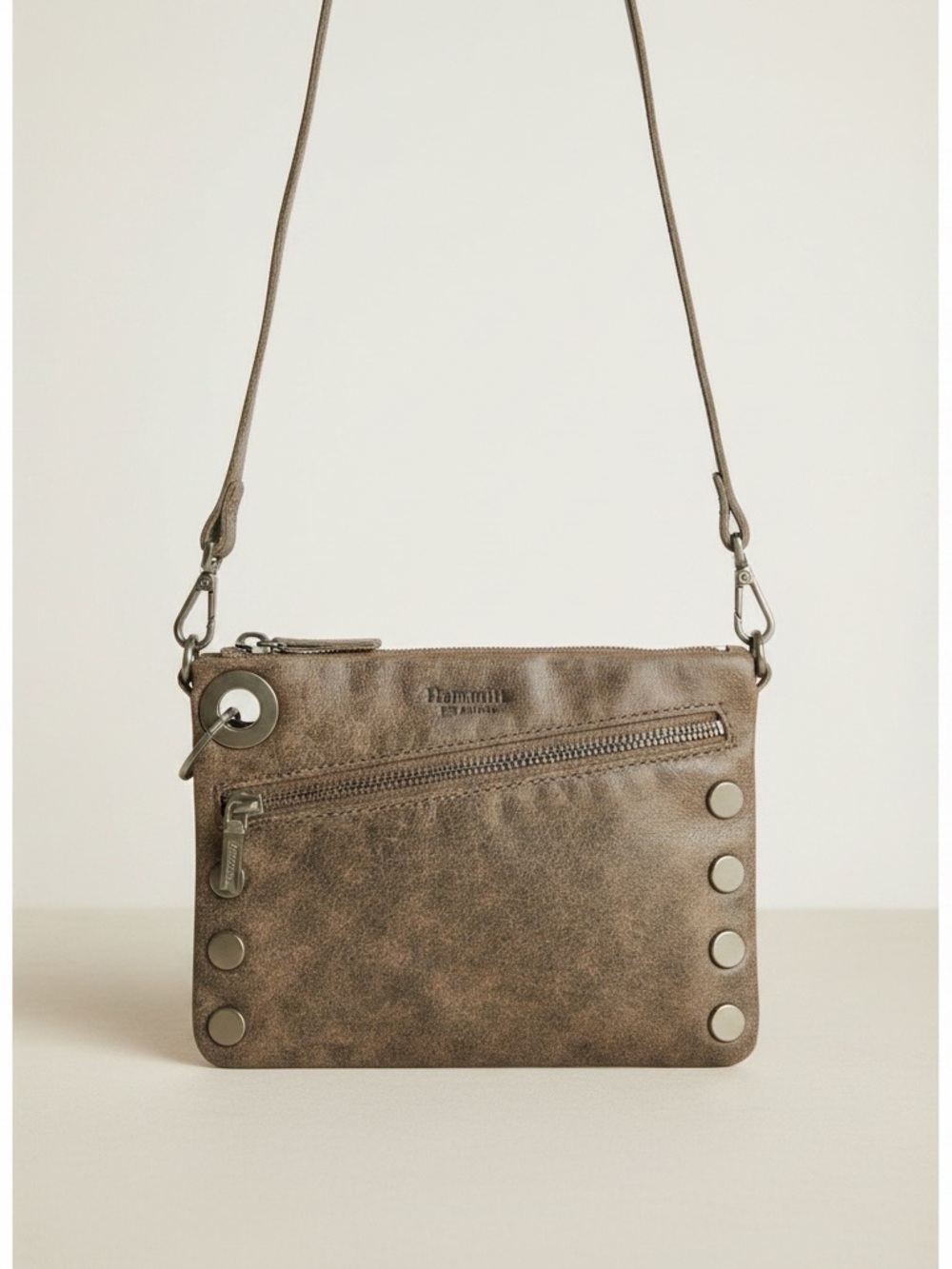 Hammitt VIP Pewter Nash Leather Crossbody Clutch Bag